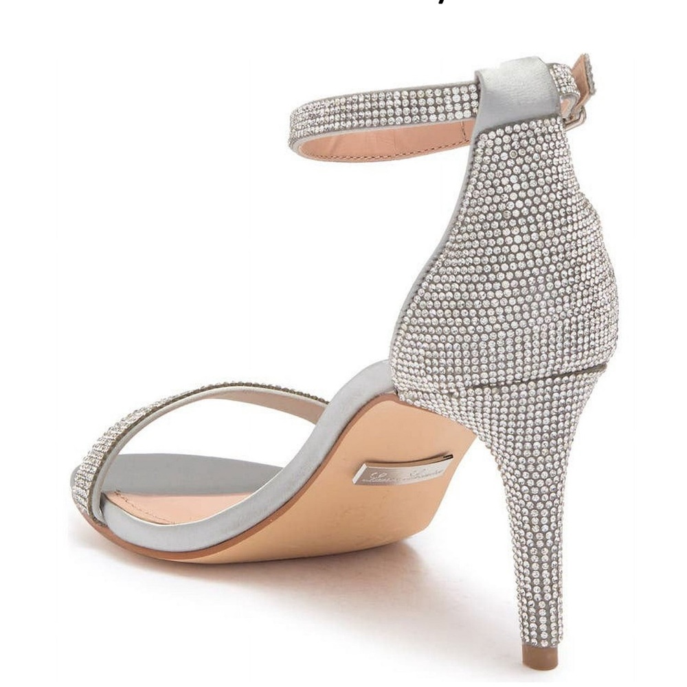 💌Lauren Lorraine•Sondra Silver Embellished Ankle Strap Sandals•Size 9.5
